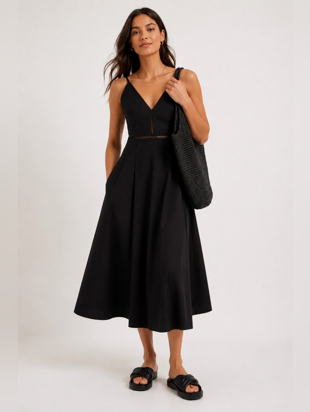 COS Black V-Neck Sleeveless Midi Dress